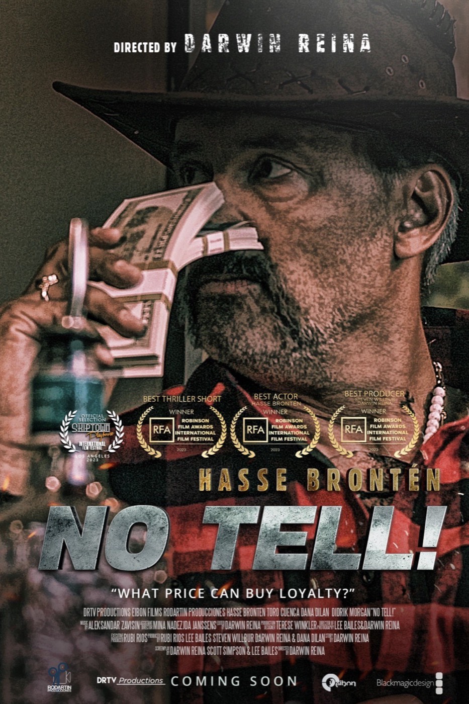 NO TELL film poster showing a gangster smelling money